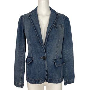 Marc Jacobs Jean Jacket Denim Blazer 8 Blue Fading Long Sleeve Pockets Retro